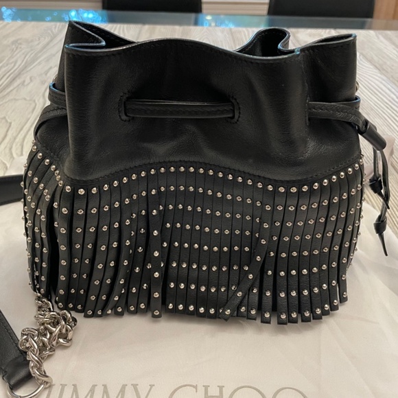JIMMY CHOO Callie Studded Leather Bucket Bag Black & Silver - Picture 6 of 15